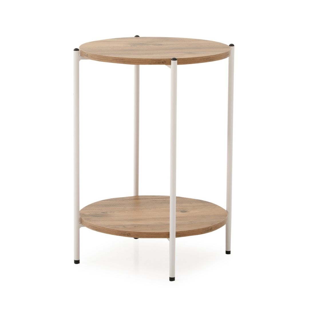 Yuvarlak Tablalı İki Katlı Sehpa Q42X60 CM(BEYAZ ATLANTİK ÇAM)