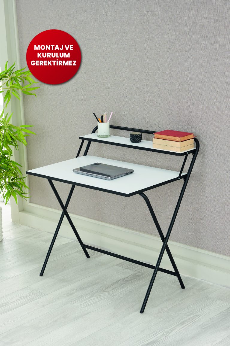 Arpelia Çalışma Masası Beyaz Tam Katlanır 85x55x73 CM (SİYAH BEYAZ)